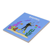 Funny Scuba Diver und Fischarten Cartoon Fliese (Seite)