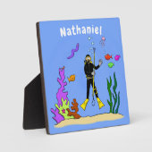 Funny Scuba Diver und Fischarten Cartoon Fotoplatte (Vorderseite)