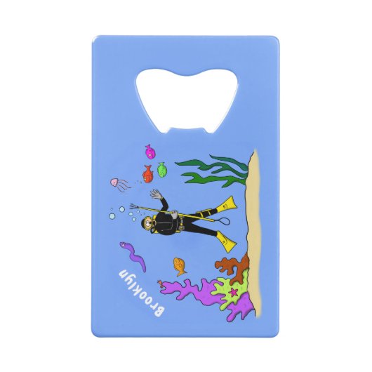 Funny Scuba Diver und Fischarten Cartoon Geldbeutel Flaschenöffner (Rückseite)