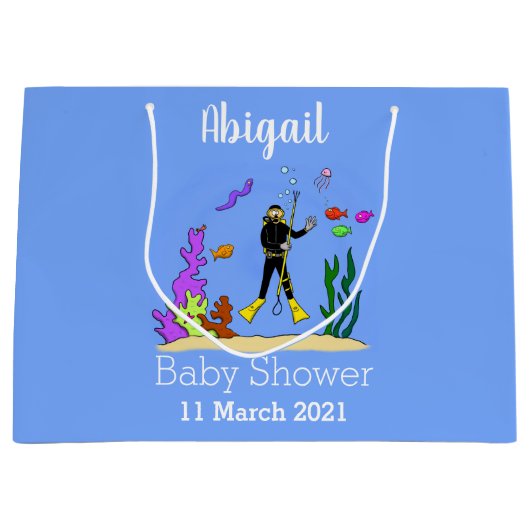 Funny Scuba Diver und Fischarten Cartoon Große Geschenktüte (Vorderseite)