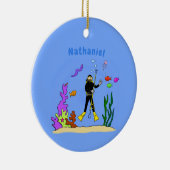 Funny Scuba Diver und Fischarten Cartoon Keramik Ornament (Rechts)