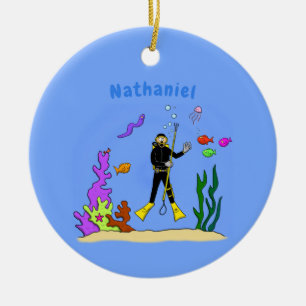 Funny Scuba Diver und Fischarten Cartoon Keramik Ornament