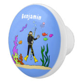 Funny Scuba Diver und Fischarten Cartoon Keramikknauf (Rechts)