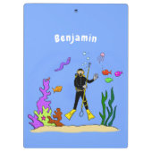 Funny Scuba Diver und Fischarten Cartoon Klemmbrett (Rückseite)