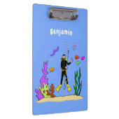 Funny Scuba Diver und Fischarten Cartoon Klemmbrett (Rechts)