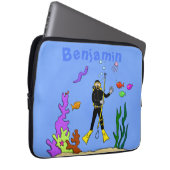 Funny Scuba Diver und Fischarten Cartoon Laptopschutzhülle (Vorne Rechts)