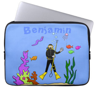 Funny Scuba Diver und Fischarten Cartoon Laptopschutzhülle