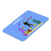 Funny Scuba Diver und Fischarten Cartoon Magnet (Linke Seite)