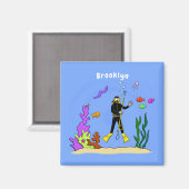 Funny Scuba Diver und Fischarten Cartoon Magnet (Vorderseite/Rückseite)