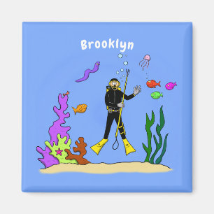Funny Scuba Diver und Fischarten Cartoon Magnet