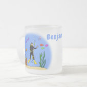 Funny Scuba Diver und Fischarten Cartoon Mattglastasse (Vorderseite Links)