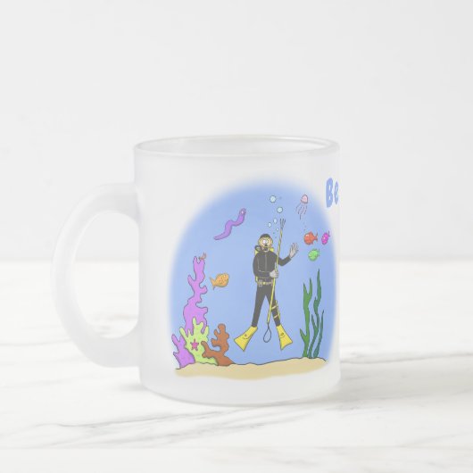 Funny Scuba Diver und Fischarten Cartoon Mattglastasse (Links)