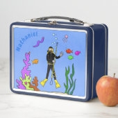 Funny Scuba Diver und Fischarten Cartoon Metall Brotdose (Beispiel)
