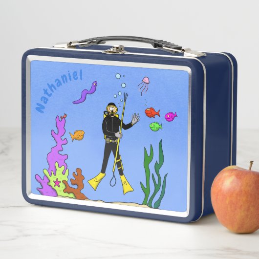 Funny Scuba Diver und Fischarten Cartoon Metall Brotdose (Beispiel)