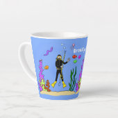 Funny Scuba Diver und Fischarten Cartoon Milchtasse (Linke Ecke)