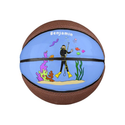 Funny Scuba Diver und Fischarten Cartoon Mini Basketball (Vorderseite)
