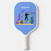 Funny Scuba Diver und Fischarten Cartoon Pickleball Schläger (Vorderseite)