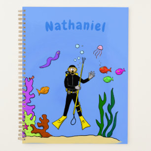 Funny Scuba Diver und Fischarten Cartoon Planer