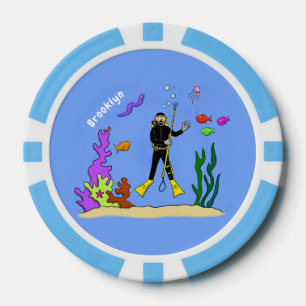 Funny Scuba Diver und Fischarten Cartoon Pokerchips
