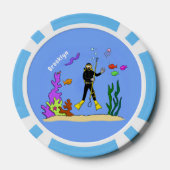 Funny Scuba Diver und Fischarten Cartoon Pokerchips (Rückseite)