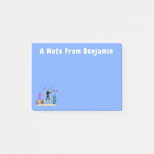 Funny Scuba Diver und Fischarten Cartoon Post-it Klebezettel (Vorderseite)