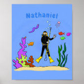 Funny Scuba Diver und Fischarten Cartoon Poster (Vorne)