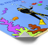 Funny Scuba Diver und Fischarten Cartoon Poster (Ecke)