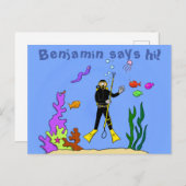 Funny Scuba Diver und Fischarten Cartoon Postkarte (Vorne/Hinten)