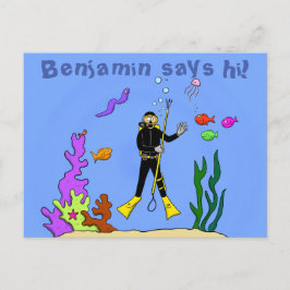 Funny Scuba Diver und Fischarten Cartoon Postkarte
