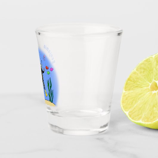 Funny Scuba Diver und Fischarten Cartoon Schnapsglas (Rechts)