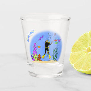 Funny Scuba Diver und Fischarten Cartoon Schnapsglas