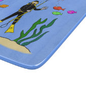 Funny Scuba Diver und Fischarten Cartoon Schneidebrett (Ecke)