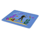 Funny Scuba Diver und Fischarten Cartoon Schneidebrett (Ecke)