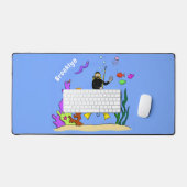 Funny Scuba Diver und Fischarten Cartoon Schreibtischunterlage (Tastatur & Maus)