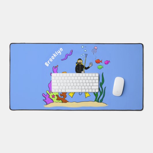 Funny Scuba Diver und Fischarten Cartoon Schreibtischunterlage (Tastatur & Maus)
