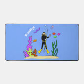 Funny Scuba Diver und Fischarten Cartoon Schreibtischunterlage (Vorderseite)