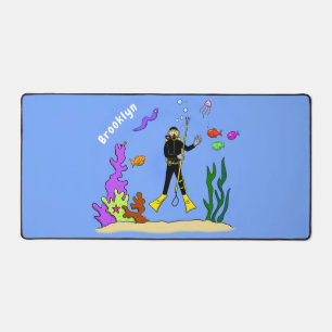 Funny Scuba Diver und Fischarten Cartoon Schreibtischunterlage