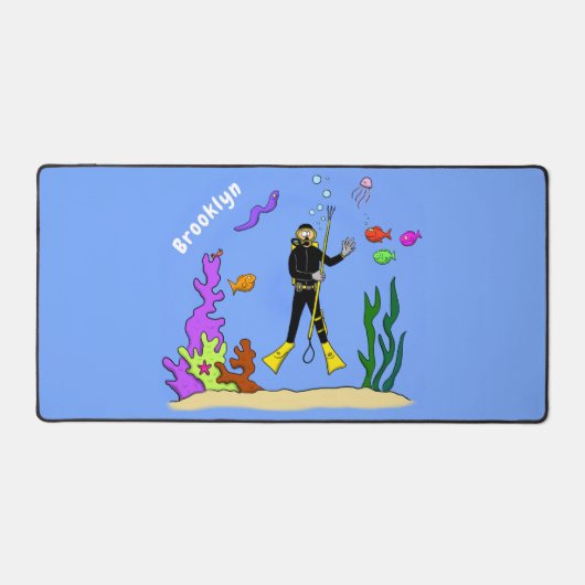 Funny Scuba Diver und Fischarten Cartoon Schreibtischunterlage (Vorderseite)