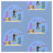 Funny Scuba Diver und Fischarten Cartoon Stoff (Nahaufnahme)