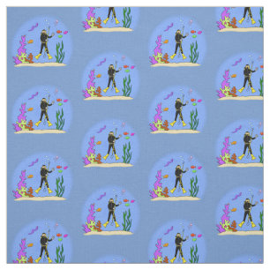 Funny Scuba Diver und Fischarten Cartoon Stoff