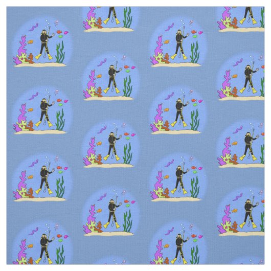 Funny Scuba Diver und Fischarten Cartoon Stoff (Muster)