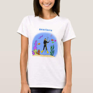 Funny Scuba Diver und Fischarten Cartoon T-Shirt