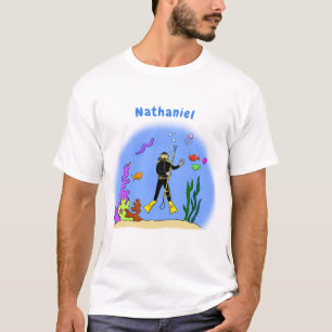 Funny Scuba Diver und Fischarten Cartoon T-Shirt