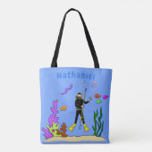 Funny Scuba Diver und Fischarten Cartoon Tasche (Rückseite)