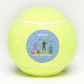 Funny Scuba Diver und Fischarten Cartoon Tennisbälle (Rückseite)