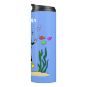 Funny Scuba Diver und Fischarten Cartoon Thermosbecher (Nach rechts gedreht)