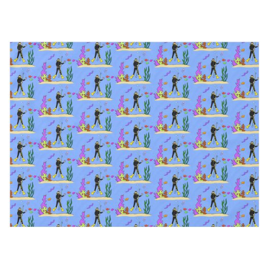 Funny Scuba Diver und Fischarten Cartoon Tischdecke (Vorderseite (Horizontal))