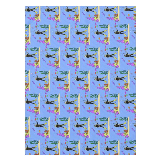 Funny Scuba Diver und Fischarten Cartoon Tischdecke (Vorderseite)