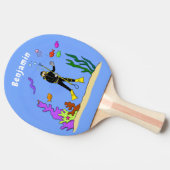 Funny Scuba Diver und Fischarten Cartoon Tischtennis Schläger (Seitenansicht)
