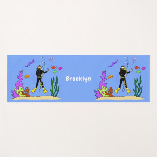 Funny Scuba Diver und Fischarten Cartoon Yogamatte (Vorderseite (Horizontal))